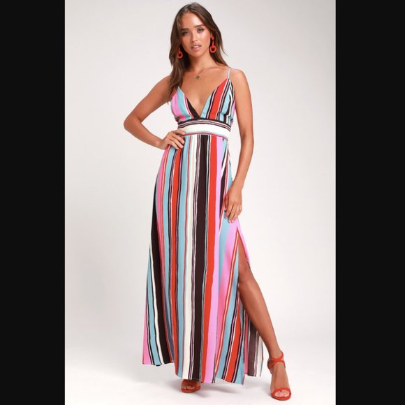 Lulus Dresses & Skirts - Lulus Andi Pink and Light Blue Multi Stripe Sleeveless Maxi Dress Size Small